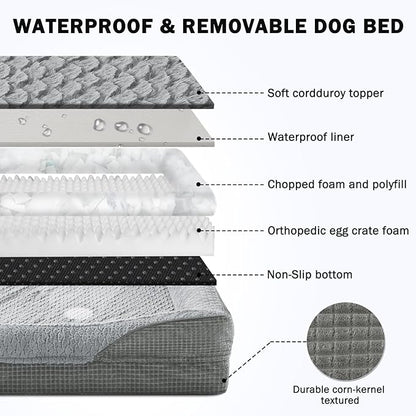 INVENHO Orthopedic Dog Beds Large Sized, XL Washable Egg-Crate Memory Foam Dog Couch Bed with Washable Removable Cover, Waterproof Lining and Nonskid Bottom