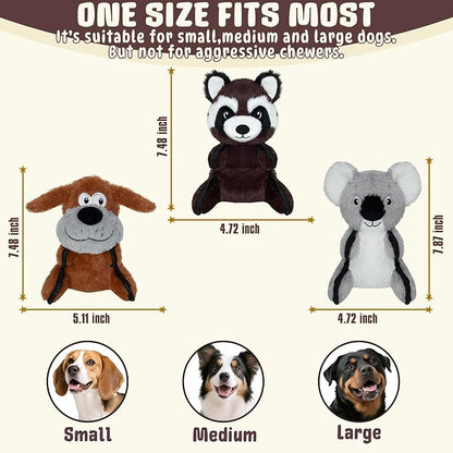 Dog Toys 3-Pack Stuffed Plush Large Dog Toy to Keep Them Busy, Interactive Squeaky Indoor Outdoor Dog's Toy Crinkle Soft Fabric Puppy Toys(Dog,Koala, Raccoon) not for Aggressive chewers