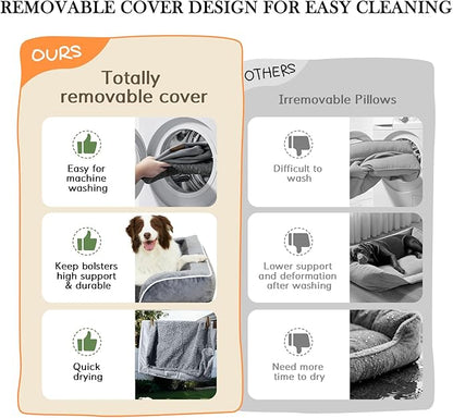 Comfort Expression Orthopedic Dog Bed for Extra Large Dogs 53x42 Inch, Waterproof Supportive Egg Crate Foam XXL Pet Bed with Removable Bolsters, Dog Couch with Washable Cover & Non-Slip Bottom, Black