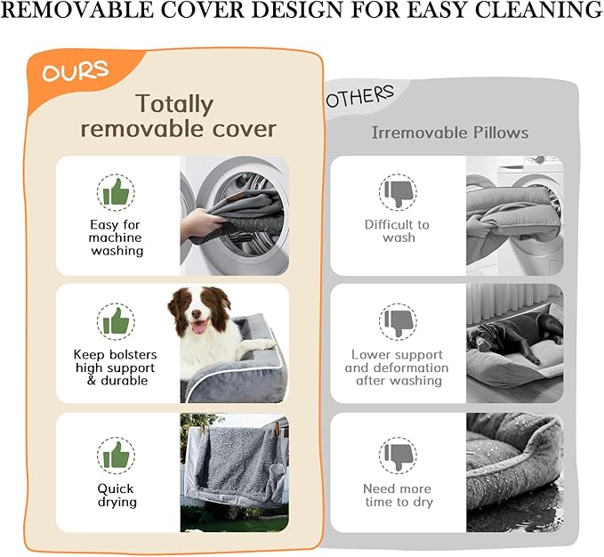 Comfort Expression Orthopedic Dog Bed for Extra Large Dogs 48x30 Inch, Waterproof Egg Crate Foam XXL Pet Bed with Removable Bolsters, Dog Couch with Washable Cover & Non-Slip Bottom, Dark Grey