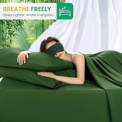 SONORO KATE 100% Viscose Derived from Bamboo_Sheets Full Size, Ultra Breathable & Cooling Bed Sheets for Hot Sleepers, Hotel Luxury Silky Bedding Sheets, 16" Deep Pocket - 4PC (Olive,Full)