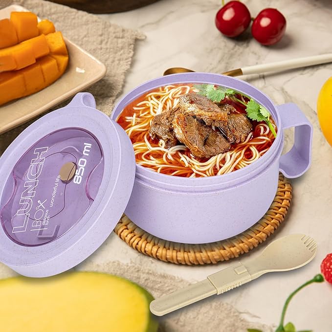 Unbreakable Microwave Soup Mugs with Lids and Handles,Microwave Ramen Bowl with Lid for Soup and Instant Noodles,Oatmeal, Gumbo, Salad,BPA Free (Lavender Purple)