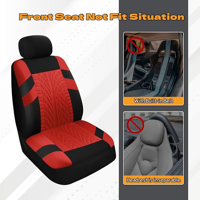 2PCS Car Front Seat Cover with 2 Headrest Covers, Breathable Waterproof Seat Covers for Front Seats, Universal Seats Cover Protector Car Accessories for Most Vehicles (Red)