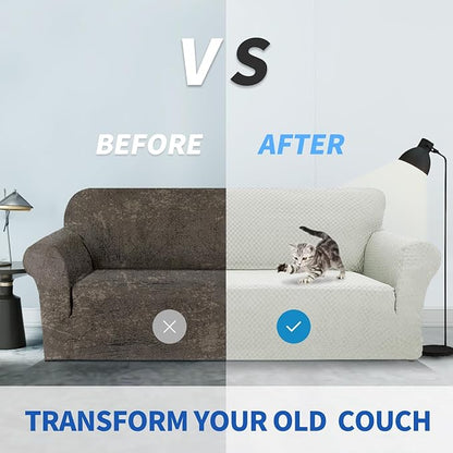 ZNSAYOTX 1 Piece Jacquard Chair Slipcovers for Living Room High Stretch Chair Covers with Arms Anti Slip Pets Friendly Couch Sofa Armchair Cover Furniture Protector (Small, Ivory)