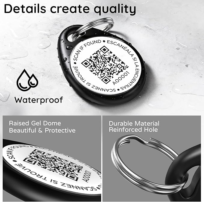 Dog Tags Personalized for Pets, Map of America Pattern QR Code Dog Name Tags for Pet Collar, Online Profile, Scan Location Alerts, (Black Map)