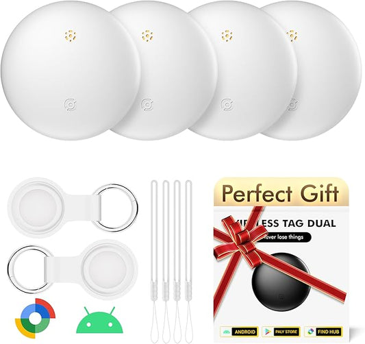 Air Tracker Tags-4 Pack for Android with Case- Bluetooth Tracker Item Finder for Key, Wallet, Luggage - Works with Google Find Hub, IP66 Waterproof, Smart Tag for Android & Samsung Phones(White)