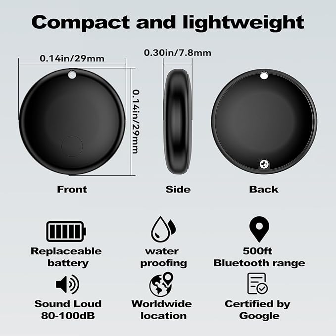Air Smart Tag Tracker for Android, Google Android Tag Tracker Work with Google Find My Device (Find Hub), Key Finder/Luggage Tracker/Item Locator (Black, 4 Pack)