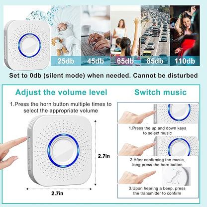 Dog Door Bell for Potty Training, Smart Wireless Doggie Doorbell to Go Outside, 1000 Feet Long Range with IP65 Waterproof Touch Button, 20 Melodies & Adjustable Volume (2 Button)