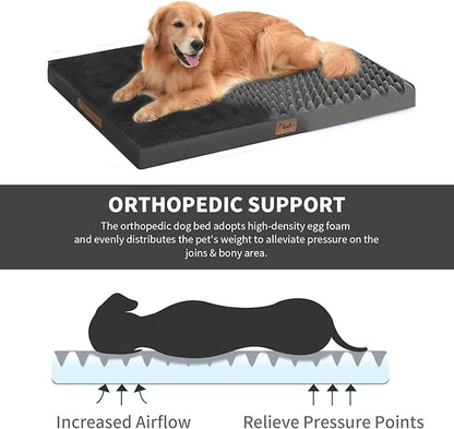Orthopedic Dog Crate Bed for Extra Large Dogs, XXL Waterproof Comfort Pet Bed with Egg Crate Foam 47x29 Inch, Removable Oxford Cover, Black