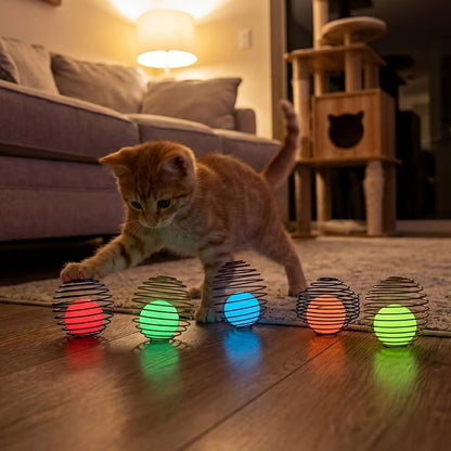 Jecery 5 Pcs Cat Spring Balls Toys Stretchable Rolling Balls Colorful Playful Coils Interactive Action Toy Caged Rats for Kitten Pet Supplies (Glow Ball,Multicolor)