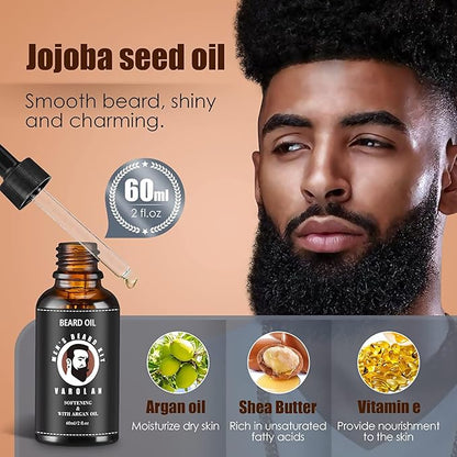 Varolan Beard Growth and Grooming Kit - Growth Oil (2Oz), Balm, Comb, E-book, Storage Bag, Mustache Mens Gift Set for Him