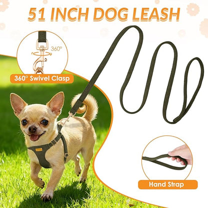 SlowTon Dog Harness Small Sized Dog - Soft XXS Dog Harness and Leash Set No Pull No Chock, Adjustable Lightweight Puppy Harness for XS Small Medium Dogs Cats (Solid Military Green, XS)