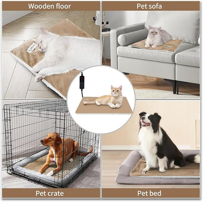 Rest-Eazzzy Heated Cat Pad, Cat Bed with Removable Cover, 5 Level Timer & Temperature, Indoor Warming Mat for Cats & Dogs (Heat Pad, Pure-Brown)