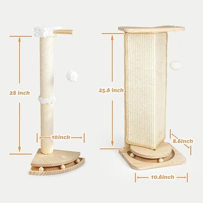 Couch Cat Corner Scratcher with Interactive Ball Toys for Cat, Replaceable Sisal Scratch Pad, Kitten Wall Scratcher for Couch, Wall Furniture Protector 25''