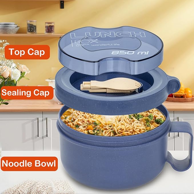 Unbreakable Microwave Soup Mugs with Lids and Handles,Microwave Ramen Bowl with Lid for Soup and Instant Noodles,Oatmeal, Gumbo, Salad,BPA Free (Sapphire Blue)