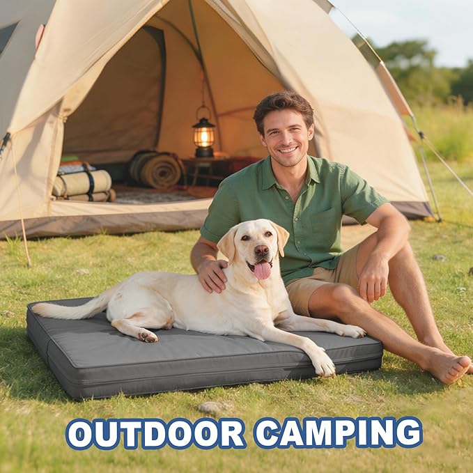 Vonabem Outdoor Waterproof Dog Bed Washable, Extra Large XL Pet beds 44 inch, Leather Anti-Slip Kennel Pads with Removable Cover Reversible, 44"x32" Grey