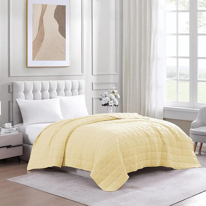 Casa Platino King Size Quilted Blanket - Pre-Washed Soft Comforter - Lightweight All Season - Premium Microfiber Down Alternative - Vanilla