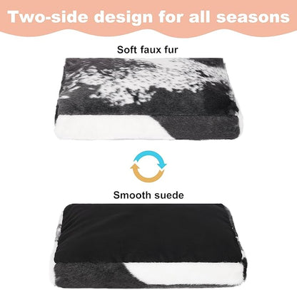 Bedfolks Waterproof Dog Crate Bed,Plush Dog Bed with Removable Washable Cover,Faux Fur Dog Crate Pad for Small Dogs and Cats,Fluffy Dog Kennel Bed 23"x18",Black-White Cowhide
