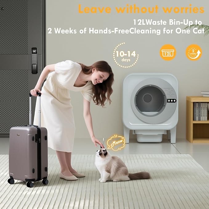 2025 Automatic Litter Box Self Cleaning,Self Cleaning Cat Litter Box for Multiple Cats,App Control Dynamic Monitoring,75L Large Space Dual Sensor Safety Protection, 3-30lbs Cats, 2 Roll Bag