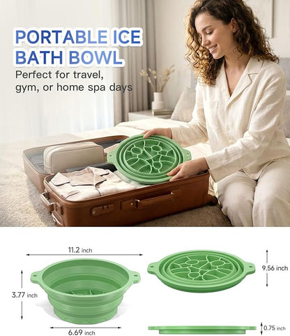 Face Bowl for Ice with Built-in Ice Tray – Collapsible Silicone Facial Ice Bath Bowl for Cold Plunge Therapy, Skin Tightening & Acne Relief – Portable Spa Tool for Home & Travel（Green