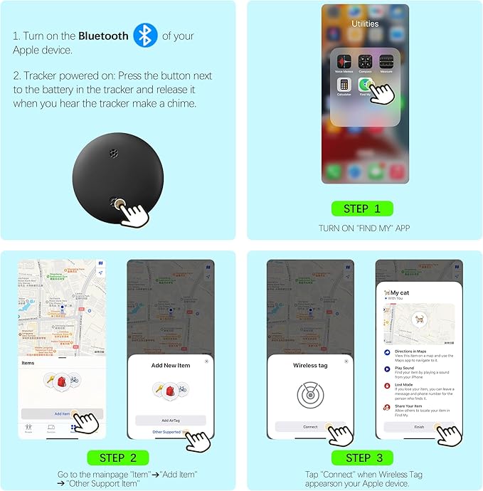Cat Tracker, GPS Pet Tracker for Cats (Only iOS), Leather Cat Collar with Tracker, Works with Any Collar, No Monthly Fee, Compatible with Apple Find My App not for Android (Light Brown)