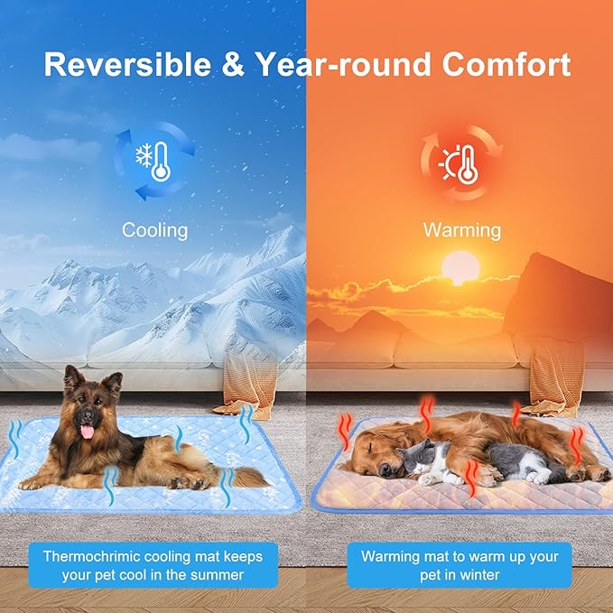 MH MYLUNE HOME Dog Cooling Mat 36x23 Inch - Cool-Chill Cool Fiber, Endothermic Color Changing Pet Pad for Dogs & Cats, Double-Sided Cooling & Warm, Foldable & Washable Summer Blanket