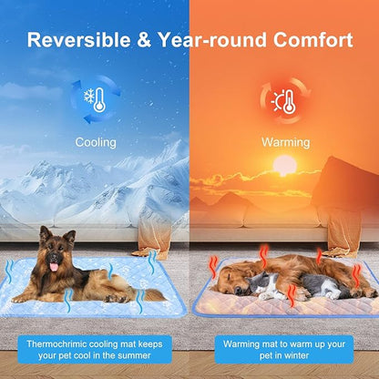 MH MYLUNE HOME Dog Cooling Mat 59" x 40" Cool-Chill Cool Fiber & Endothermic Color Changing Double-Sided Cooling & Warm Dog Mat, Foldable Washable Summer Pet Blanket
