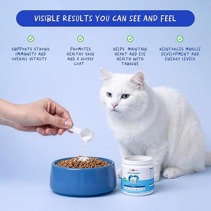 Daily Support Multivitamin for Cats - 4oz Powder - L-Lysine, Taurine, and Spirulina for Immune Support and Eye Health - Fish Oil & Vitamins for Skin and Heart Health. (for Cats)
