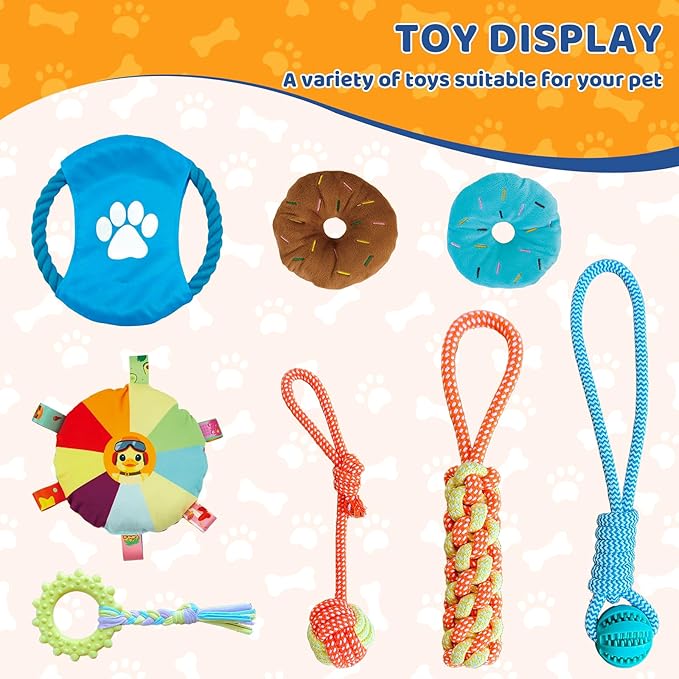 Puppy Play Gym with 8 Hanging Toys Indoor Play Gym Interactive Dog Toys for Boredom Enrichment Activity for Small Dog Teething PVC Frame Stretchy Rope with Velcro (Yellow,19.6 x 19.6 x 19.6 inch)