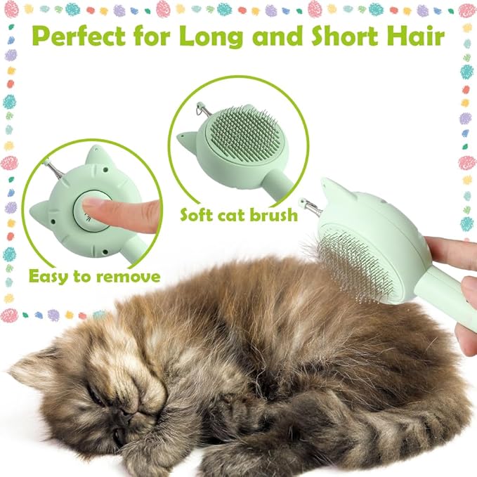 5-in-1 Cat Toy with Laser Pointer, Self-Cleaning Deshedding Brush & Retractable Fishing Pole, Interactive Pet Grooming Comb for Cats & Kittens