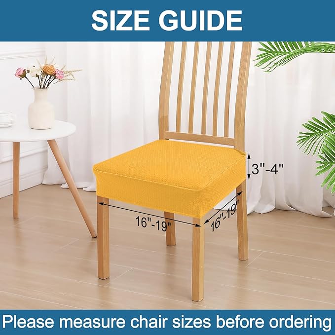 Smiry Waterproof Seat Covers for Dining Room Chairs Set of 8, Stretch Jacquard Removable Washable Chair Seat Slipcovers Protector, No Rear Covers, Mustard Yellow