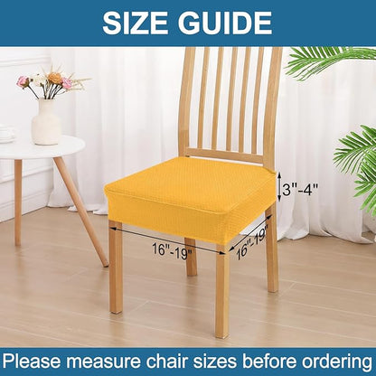 Smiry Waterproof Seat Covers for Dining Room Chairs Set of 6, Stretch Jacquard Removable Washable Chair Seat Slipcovers Protector, No Rear Covers, Mustard Yellow
