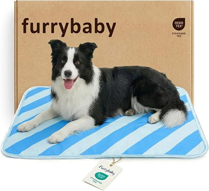 Dog Cooling Mat for Dogs & Cats, Soft Breathable Cooling Pad for Dog Bed, 35"x28" Self Cooling Crate Mat for Dogs, No Gel Washable Non-Slip Pet Cooling Mat Indoor Outdoor, Blue Stripe