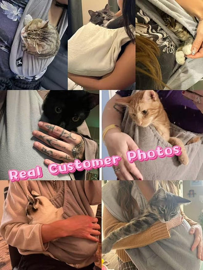 Polar Fleece Cat Sling Carrier (Large - for People 180cm+ & Pets 10-18 lbs) – Fixed Elastic Strap Pet Cuddle Bag for Indoor Snuggling, Soft Hands-Free Carrier（Light Gray）