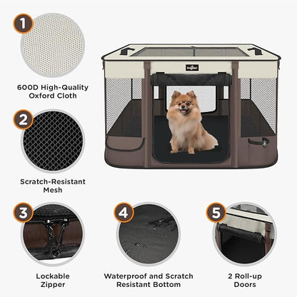 Paw Ballet Foldable Pet Kitten Playpen, Upgrade Waterproof Portable Dog Cat Playpen Kennel Tent for Small Cat Dog, Retractable Shade Cover with Carrying Case, Indoor Outdoor Use for Small Pet.