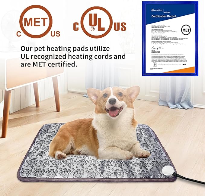 GOLOPET Extra Large Dog Heating Pad 47x30 in with Smart Thermostat Switch and Power Line Protection Tube,Obtained MET and UL Dual Certification,Waterproof Pet Heating pad-Rose