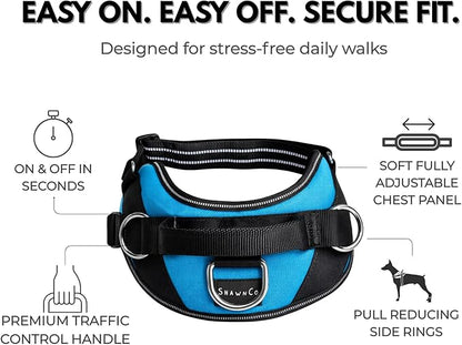 ShawnCo Essential Dog Harness, No-Pull Pet Vest with 3 Leash Clips, No Choke, Reflective, Adjustable and Padded, for Easy Walking and Training for Small, Medium and Large Dogs (Mustang Red, L)
