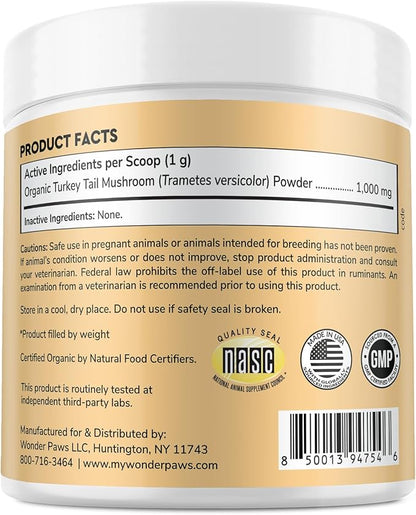 Wonder Paws Organic Turkey Tail Mushroom for Dogs – Powerful Turkey Tail for Dogs Mushroom Powder for Immunity, Respiratory, Digestion & Cellular Health–with Beta Glucans & Polysaccharides (120 g)