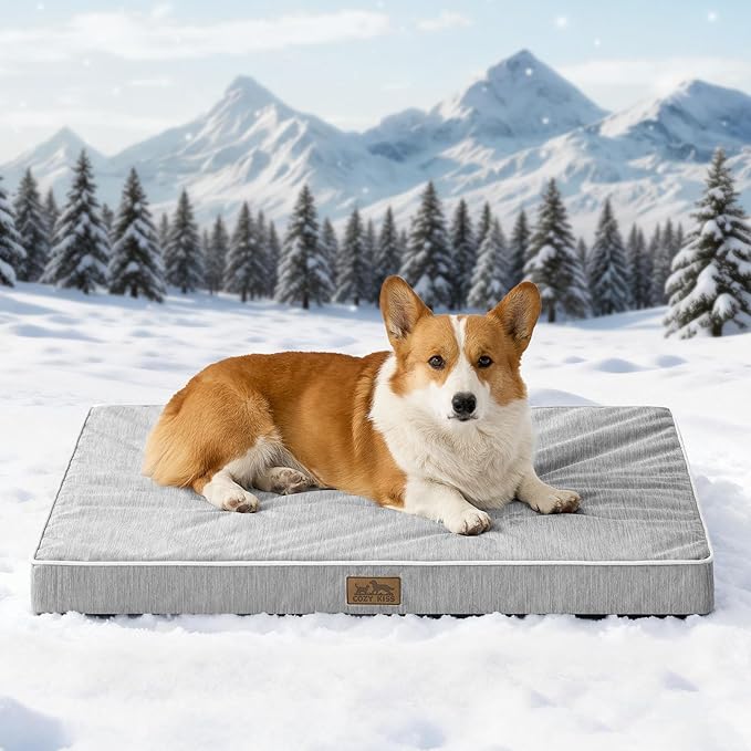 COZY KISS Cooling Dog Bed for Crate, Waterproof Orthopedic Dog Crate Mat with Removable Washable Cover, Egg Crate Foam Support Dog Bed, 36x27x3 Inch,Silver Grey
