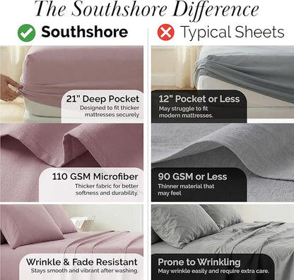 Southshore Fine Living, Inc. 6-Piece California King Deep Pocket Sheets Set, 21-Inch Cal King Deep Pocket Fitted Sheet, Lavender Bedding Set, Pillow Cases 4 Pack, Premium Bedding, Lavender Sheets