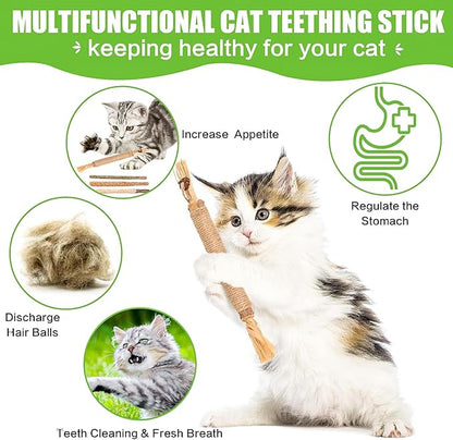 FOIMAS Silvervine Sticks Cat Toys,10pcs Cat Chew Stick Catnip Chew Toy Interactive Cat Toy for Cat Kitten Teeth Cleaning Treat Toys Indoor Outdoor