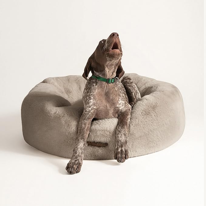 UnHide Floof Pet Bed - Medium (28" x 10") - Extra Soft Dog Bed - Removable Faux Fur Cover - Machine Washable - Helps Ease Pet Anxiety & Provides the Perfect Sleep - Taupe Ducky