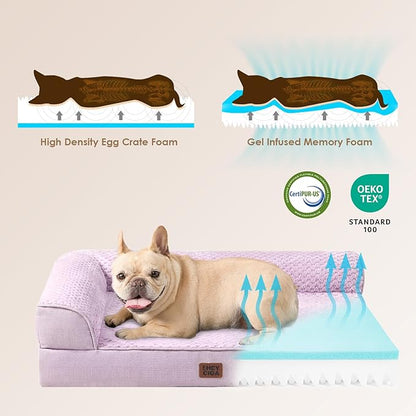 EHEYCIGA Large Dog Bed Memory Foam for Crate, Orthopedic Dog Bed Large Size Dogs with Washable Removable Cover, Waterproof Pet Sofa Couch with Nonskid Bottom, 35x22x6, Lilac