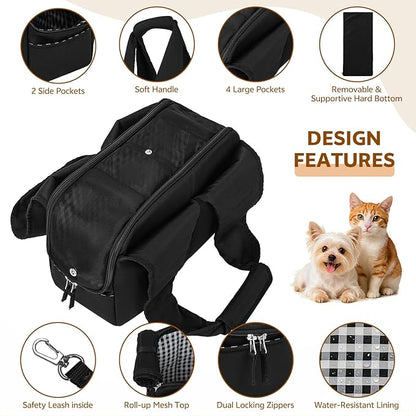 Dog Purse Carrier for Small Dogs and Cats, Soft-Sided Pet Tote Bag with 6 Large Pockets, Collapsible Travel Puppy Carrier, Fits Pets up to 13 lbs (Black, 15.7" L x 8" W x 11.8" H)
