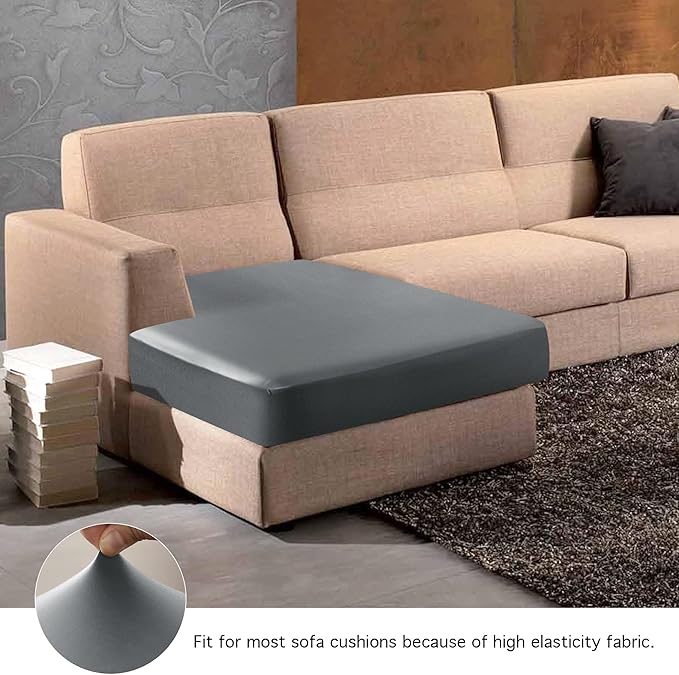Yates Home Couch Covers for Sectional Sofa L Shape PU Leather Cushion Slipcover Water-Proof Elastic Chaise Seat Cover Protector Slip Cover for Settee Seater Replacement in Living Room（Chaise, Gray