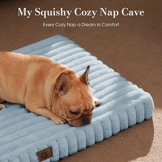 Large Orthopedic Dog Crate Bed with Waterproof Lining, Soft Short Plush Surface & Egg Crate Foam for Calming Puppy, Machine Washable Pet Bed with Removable Cover & Anti Slip Bottom
