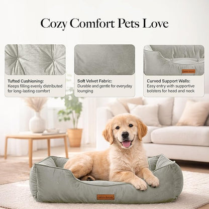 Modern Threads Luxury Dog Bed - Comfortable Tufted Velvet Cushion for Small to Large Dogs - Machine Washable - Durable & Cute Sleep Space for Pets - Pamper Your Pet with Cozy Beds - Light Grey