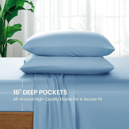 SONORO KATE 100% Viscose Derived from Bamboo_Sheets Queen Size, Ultra Breathable & Cooling Bed Sheets for Hot Sleepers, Hotel Luxury Silky Bedding Sheets, 16" Deep Pocket - 4PC (Teal Blue,Queen)