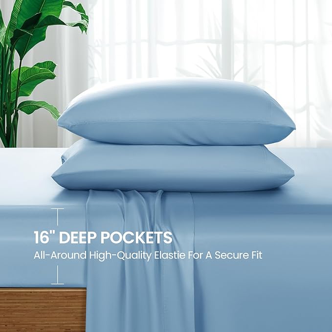 SONORO KATE 100% Viscose Derived from Bamboo_Sheets Full Size, Ultra Breathable & Cooling Bed Sheets for Hot Sleepers, Hotel Luxury Silky Bedding Sheets, 16" Deep Pocket - 4PC (Teal Blue,Full)