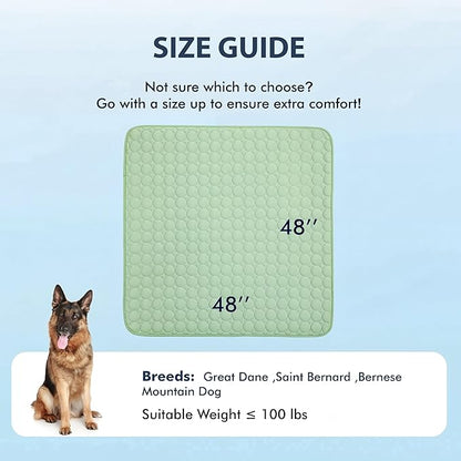 MICROCOSMOS Summer Cooling Mat & Sleeping Pad- Water Absorption Top, Materials Safe, Easy Carry, EZ Clean. Keep Cooling for Pets, Kids and Adults.(Green, 48" x48")